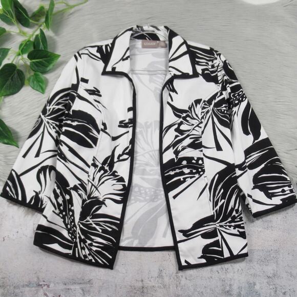 CHICO’S Leaf Print Open Front Lightweight Jacket White/Black Women's Size Medium - Picture 5 of 11